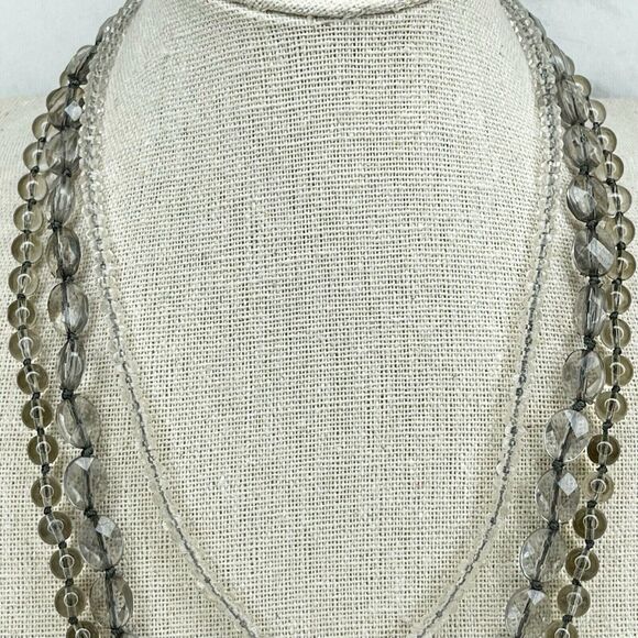 Silver Tone Multi Strand Smokey Beaded Necklace - Picture 3 of 5